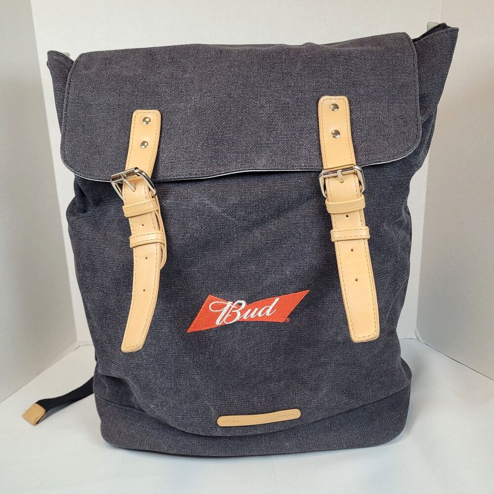 Budweiser Promotional Black Canvas Backpack Organizer Lap Top Portfolio